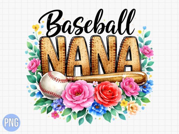 Elevate Your Creative Projects with the Baseball Nana Floral Sports Design PNG