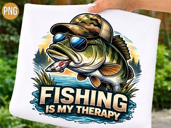 Evaluating the Fishing is My Therapy Bass Fish PNG for Creative Projects