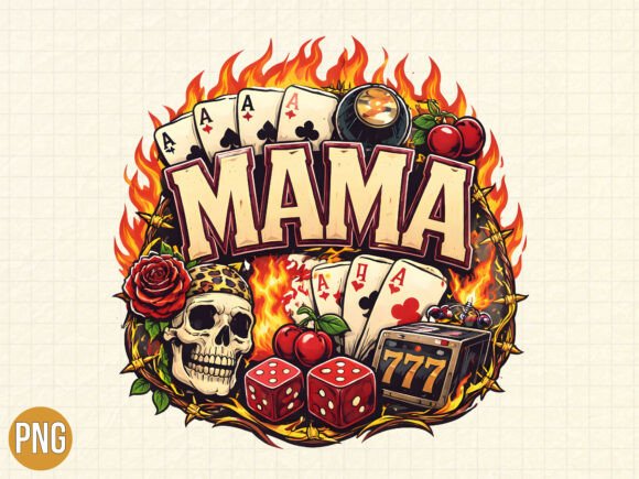 Fire Skull Mama Rock Casino T-shirt PNG