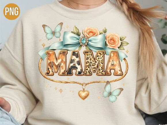Floral Leopard Mama Butterfly Shirt PNG