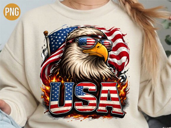 Patriotic Eagle USA Flag Fire PNG Shirt Design