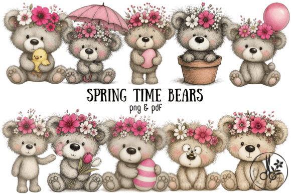 Spring Time Bears Clipart for DIY