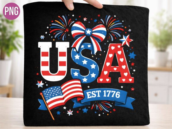 USA Est 1776 Patriotic Bow Flag PNG