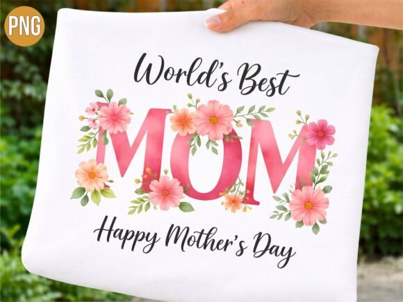 Worlds Best Mom Watercolor Floral PNG